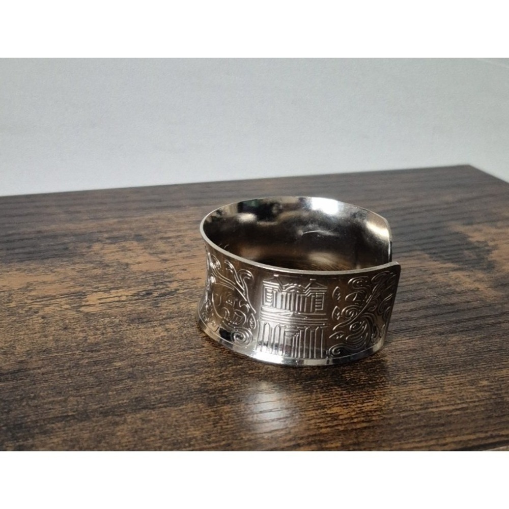 PETRA JORDAN Marked Silver Tone Wide Cuff Bracelet Etched Ancient Ruins - Picture 3 of 8